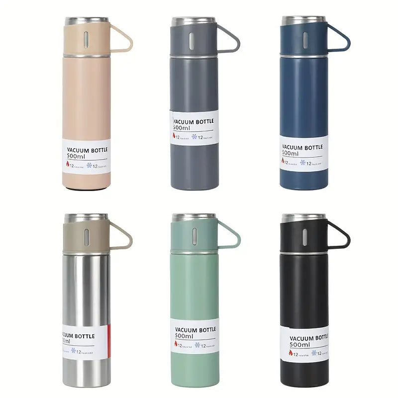 Stainless Steel Vacuum Flask Set - 16.9oz Insulated Travel Mug with Lid