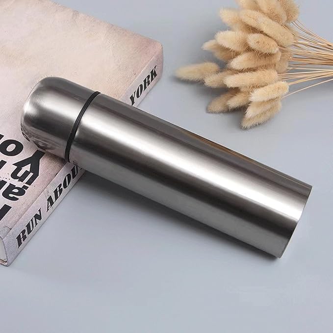 Stainless Steel Thermal Bottle Thermos for Hot and Cold Drinks Travel Coffee Mug with Cup Water Flask Vacuum Insulated Tumbler 17 oz/500ml (Silver)