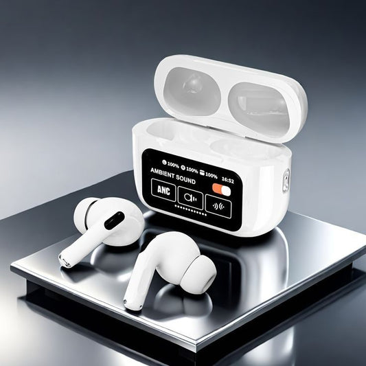 A9 Pro Touch Screen Airpods Pro - ANC Wireless Earbuds With Bluetooth 5.0, LCD Display, Super Bass And Pop-Up Feature