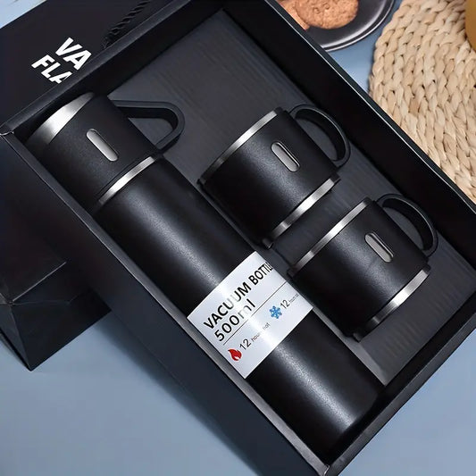 Stainless Steel Vacuum Flask Set - 16.9oz Insulated Travel Mug with Lid