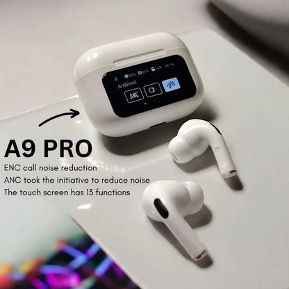 A9 Pro Touch Screen Airpods Pro - ANC Wireless Earbuds With Bluetooth 5.0, LCD Display, Super Bass And Pop-Up Feature